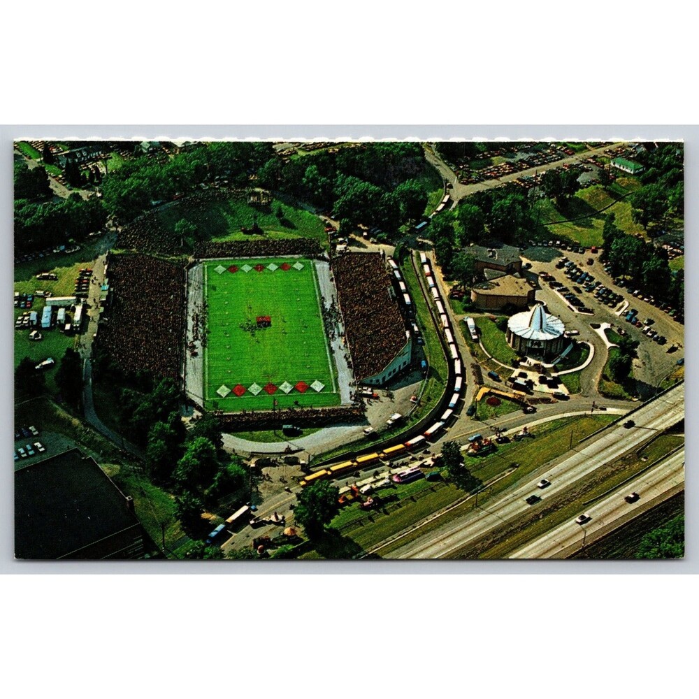 Canton OH Pro Football Hall of Fame Fawcett Stadium Aerial View Postcard Vintage